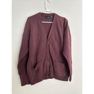 Bill Blass Menswear Cardigan EL Red 75% Cotton + Acrylic V Neck Button Up Boddad